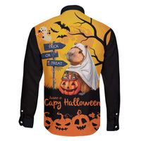 Happy Capy-Boo-Ra Family Matching Off The Shoulder Long Sleeve Dress and Hawaiian Shirt Capybara Ghost Trick or Treat - Wonder Print Shop