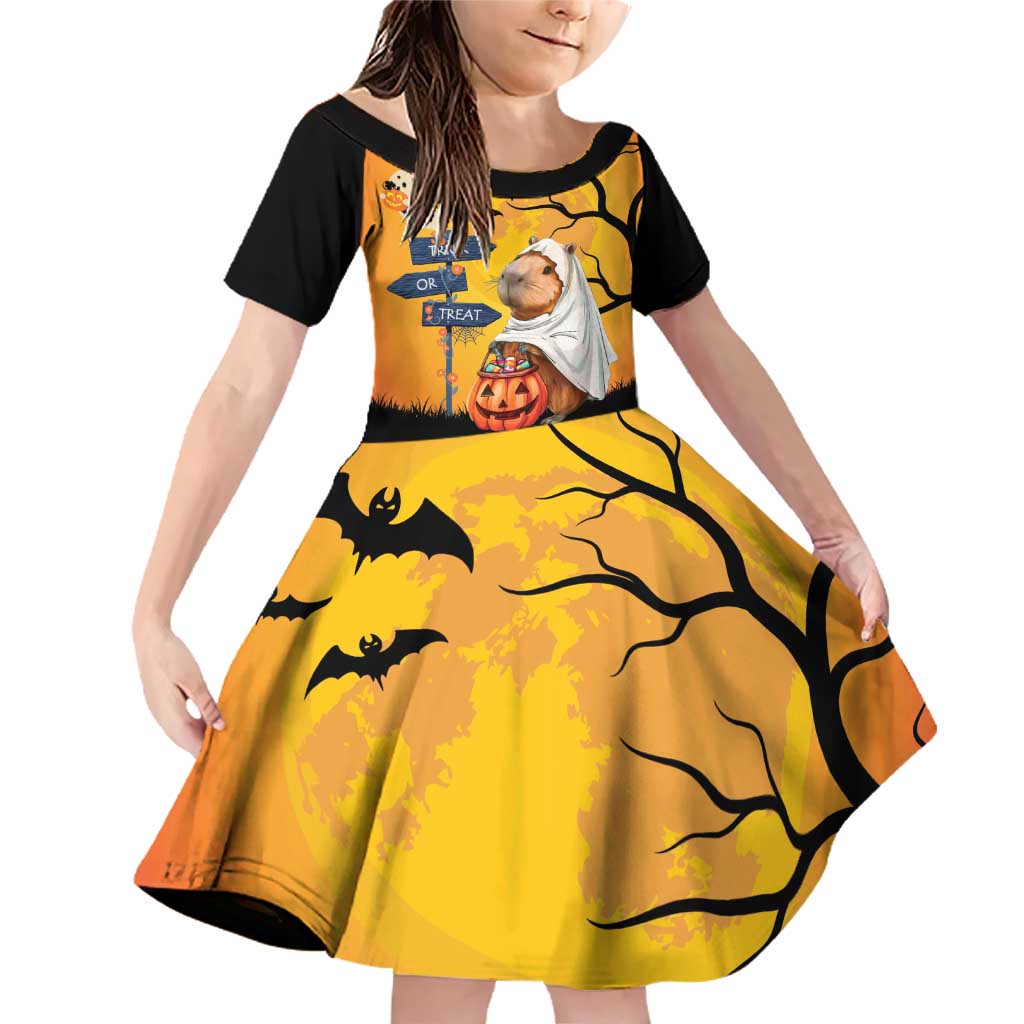 Happy Capy-Boo-Ra Family Matching Off Shoulder Short Dress and Hawaiian Shirt Capybara Ghost Trick or Treat LT9 - Wonder Print Shop