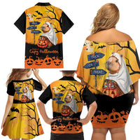 Happy Capy-Boo-Ra Family Matching Off Shoulder Short Dress and Hawaiian Shirt Capybara Ghost Trick or Treat LT9 - Wonder Print Shop