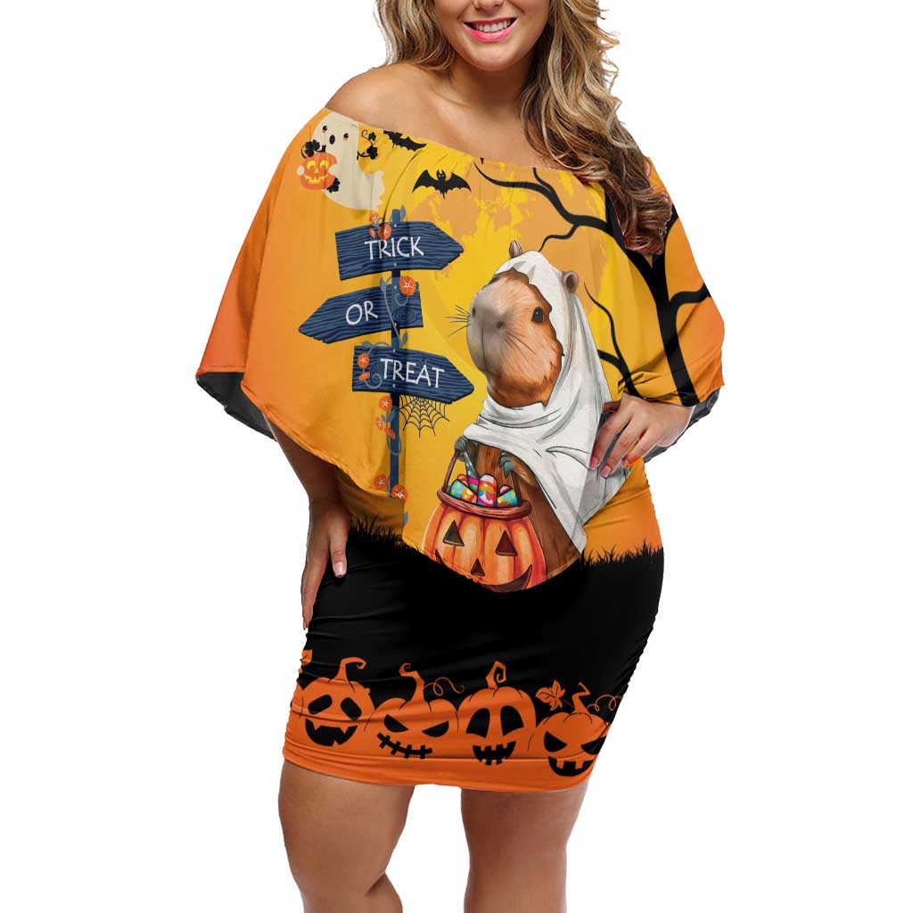 Happy Capy-Boo-Ra Family Matching Off Shoulder Short Dress and Hawaiian Shirt Capybara Ghost Trick or Treat LT9 - Wonder Print Shop