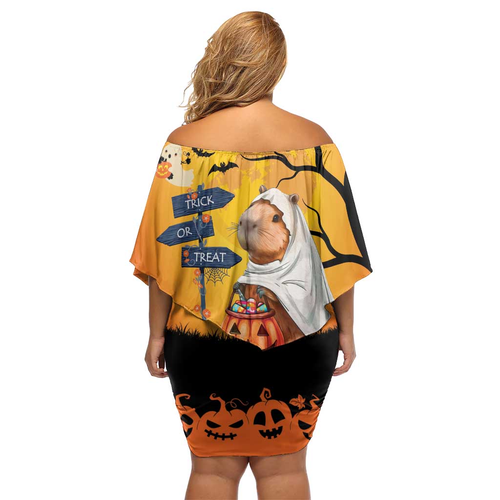 Happy Capy-Boo-Ra Family Matching Off Shoulder Short Dress and Hawaiian Shirt Capybara Ghost Trick or Treat LT9 - Wonder Print Shop