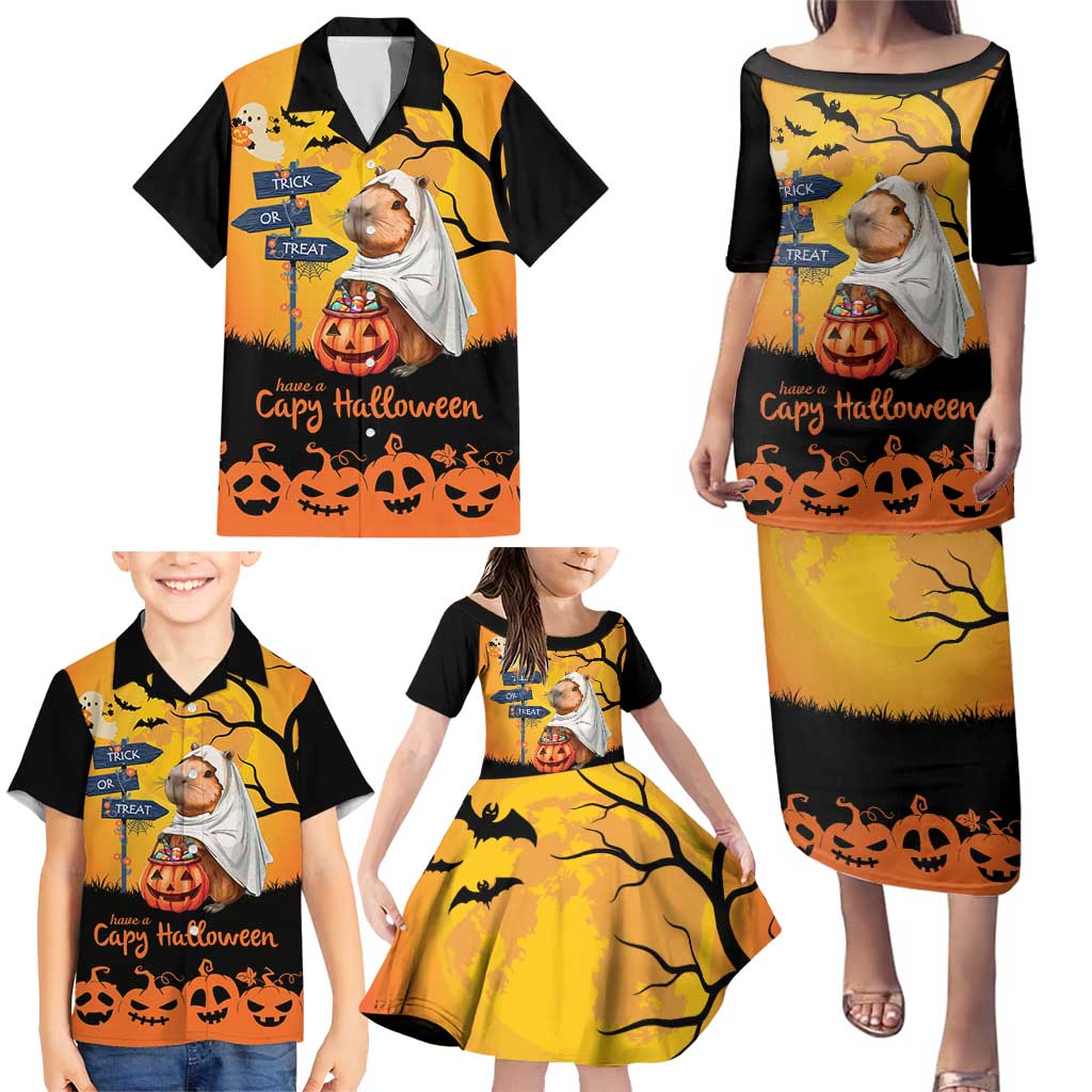 Happy Capy-Boo-Ra Family Matching Puletasi and Hawaiian Shirt Capybara Ghost Trick or Treat - Wonder Print Shop