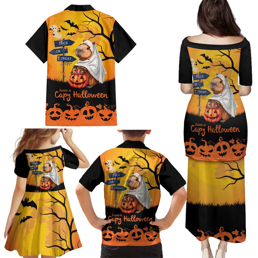 Happy Capy-Boo-Ra Family Matching Puletasi and Hawaiian Shirt Capybara Ghost Trick or Treat - Wonder Print Shop