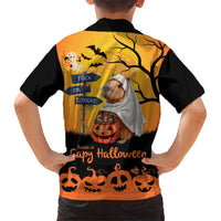 Happy Capy-Boo-Ra Family Matching Short Sleeve Bodycon Dress and Hawaiian Shirt Capybara Ghost Trick or Treat - Wonder Print Shop