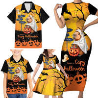 Happy Capy-Boo-Ra Family Matching Short Sleeve Bodycon Dress and Hawaiian Shirt Capybara Ghost Trick or Treat - Wonder Print Shop
