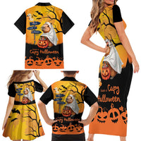 Happy Capy-Boo-Ra Family Matching Short Sleeve Bodycon Dress and Hawaiian Shirt Capybara Ghost Trick or Treat - Wonder Print Shop