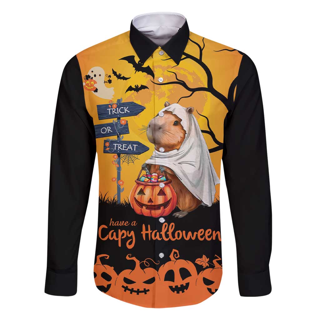 Happy Capy-Boo-Ra Family Matching Short Sleeve Bodycon Dress and Hawaiian Shirt Capybara Ghost Trick or Treat - Wonder Print Shop