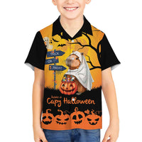Happy Capy-Boo-Ra Family Matching Short Sleeve Bodycon Dress and Hawaiian Shirt Capybara Ghost Trick or Treat - Wonder Print Shop
