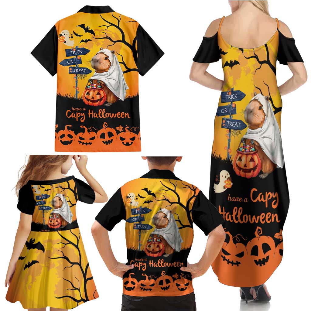 Happy Capy-Boo-Ra Family Matching Summer Maxi Dress and Hawaiian Shirt Capybara Ghost Trick or Treat - Wonder Print Shop