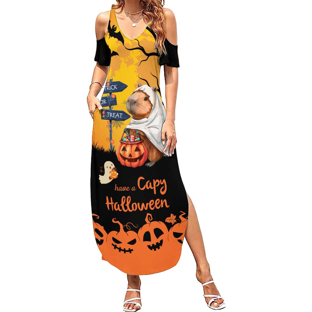 Happy Capy-Boo-Ra Family Matching Summer Maxi Dress and Hawaiian Shirt Capybara Ghost Trick or Treat - Wonder Print Shop