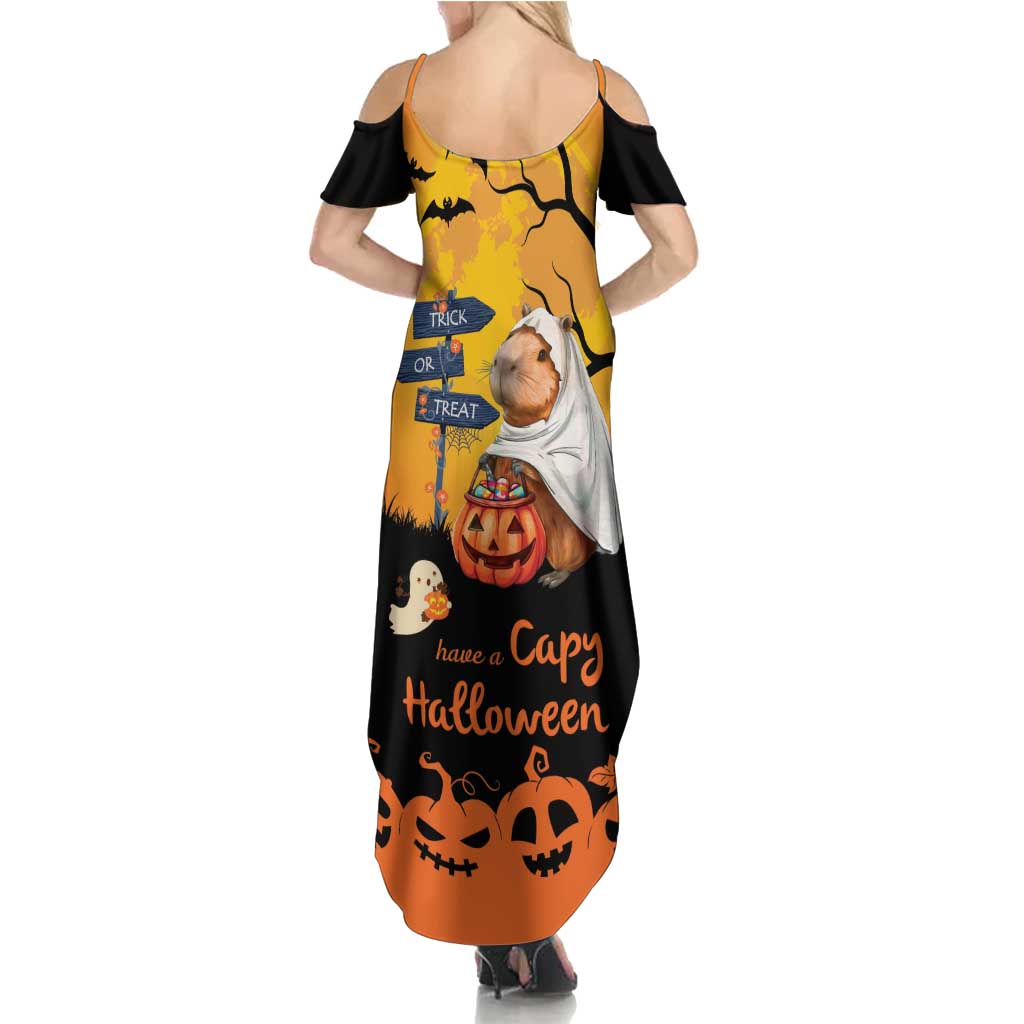 Happy Capy-Boo-Ra Family Matching Summer Maxi Dress and Hawaiian Shirt Capybara Ghost Trick or Treat - Wonder Print Shop