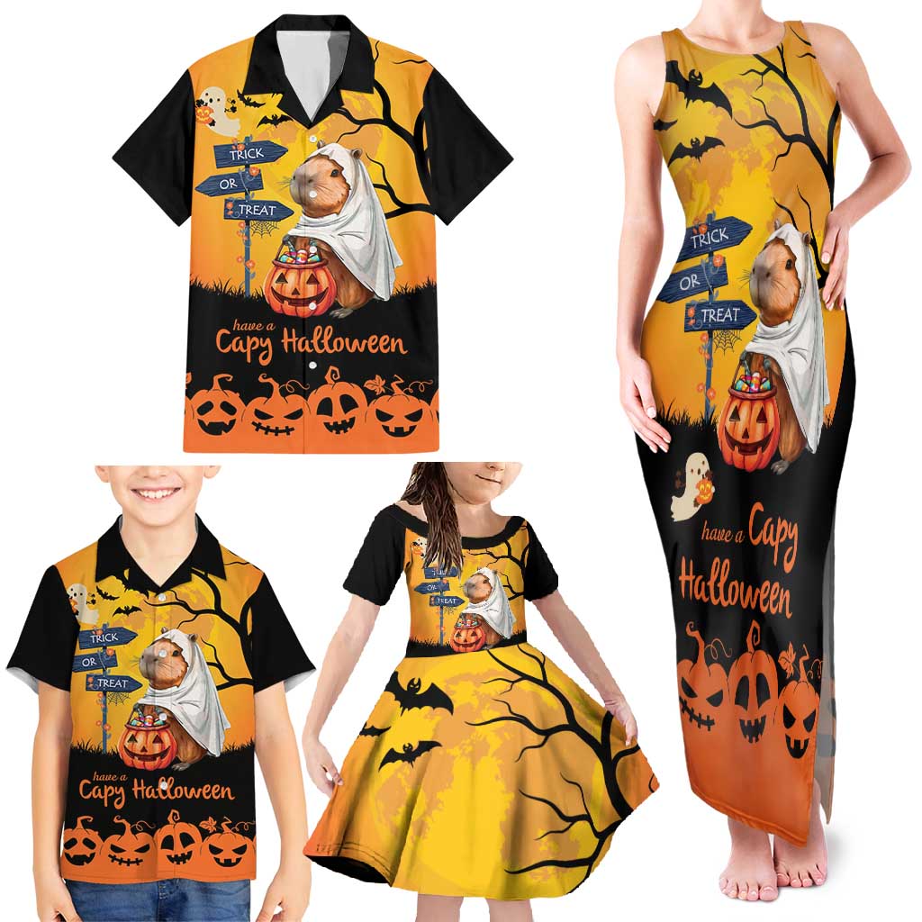 Happy Capy-Boo-Ra Family Matching Tank Maxi Dress and Hawaiian Shirt Capybara Ghost Trick or Treat - Wonder Print Shop