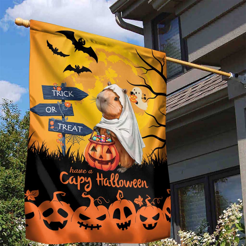 Happy Capy-Boo-Ra Garden Flag Capybara Ghost Trick or Treat - Wonder Print Shop