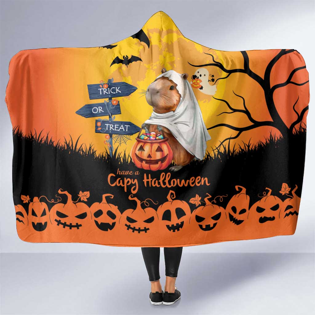 Happy Capy-Boo-Ra Hooded Blanket Capybara Ghost Trick or Treat