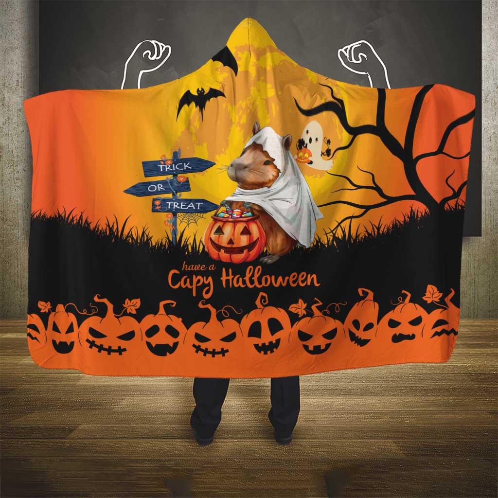 Happy Capy-Boo-Ra Hooded Blanket Capybara Ghost Trick or Treat