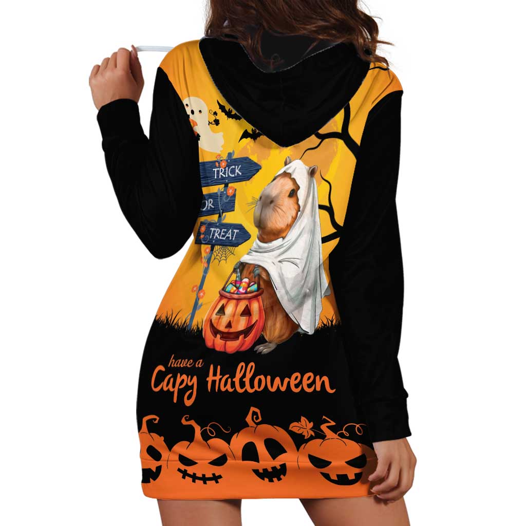 Happy Capy-Boo-Ra Hoodie Dress Capybara Ghost Trick or Treat - Wonder Print Shop