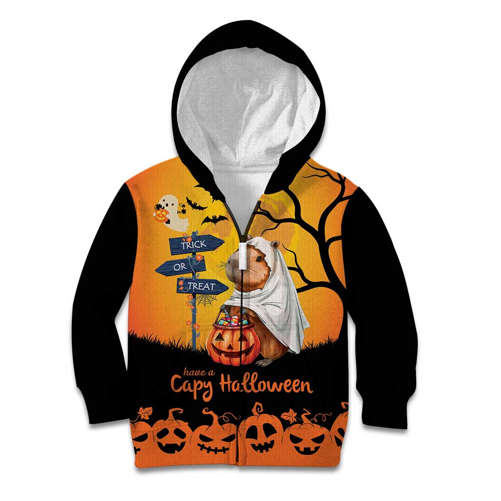 Happy Capy-Boo-Ra Kid Hoodie Capybara Ghost Trick or Treat - Wonder Print Shop