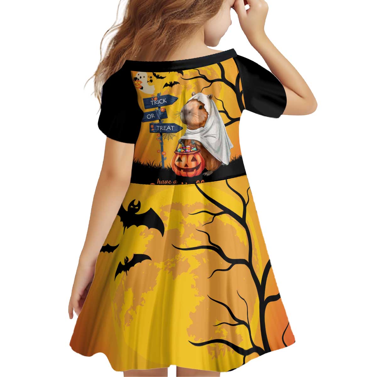 Happy Capy-Boo-Ra Kid Short Sleeve Dress Capybara Ghost Trick or Treat - Wonder Print Shop