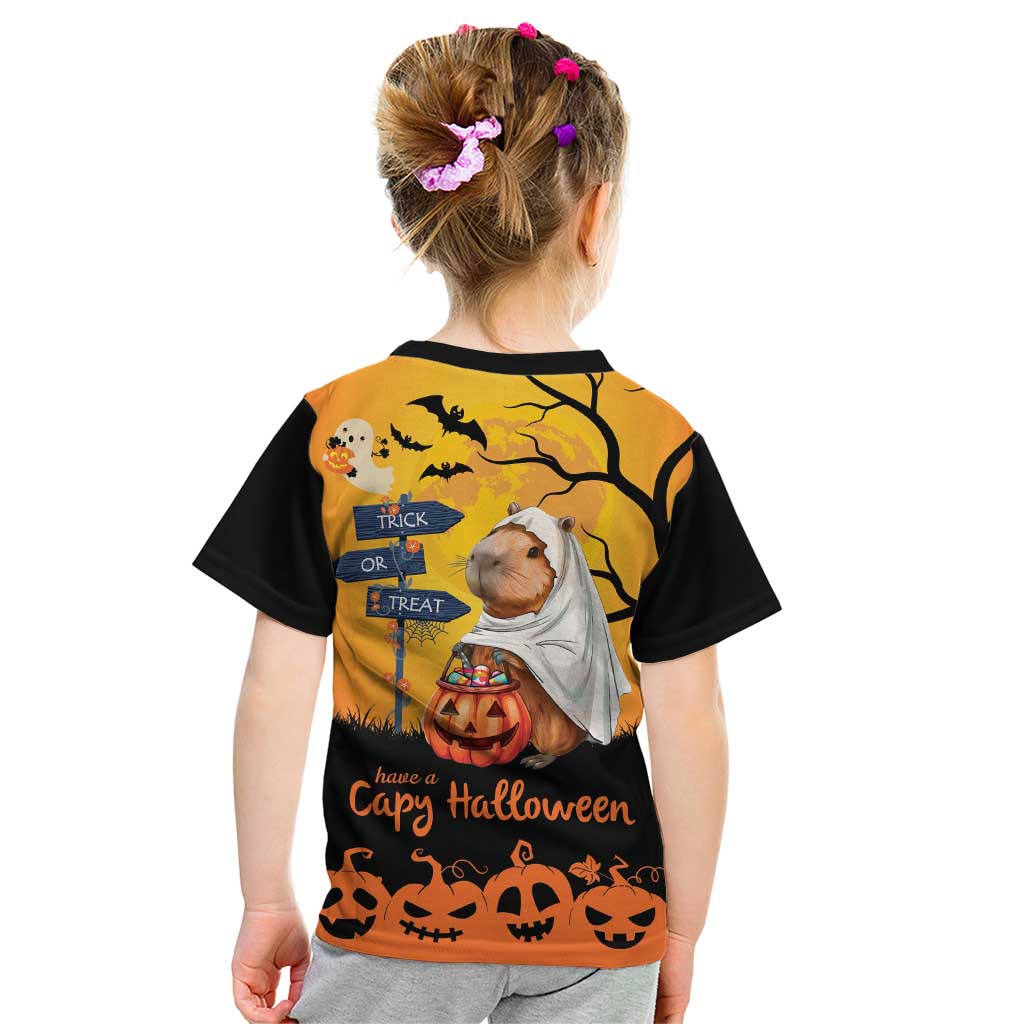 Happy Capy-Boo-Ra Kid T Shirt Capybara Ghost Trick or Treat - Wonder Print Shop