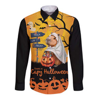 Happy Capy-Boo-Ra Long Sleeve Button Shirt Capybara Ghost Trick or Treat - Wonder Print Shop