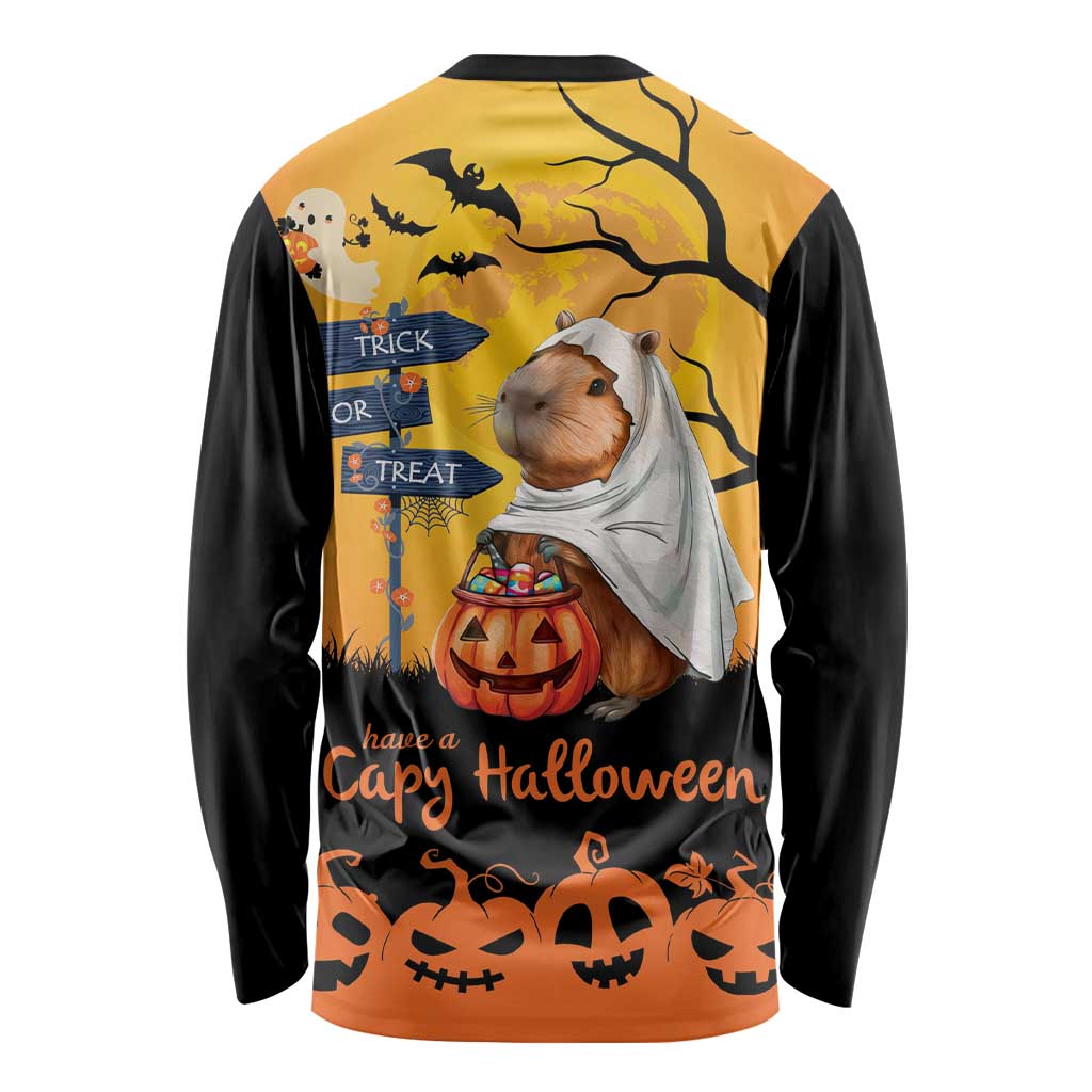 Happy Capy-Boo-Ra Long Sleeve Shirt Capybara Ghost Trick or Treat - Wonder Print Shop