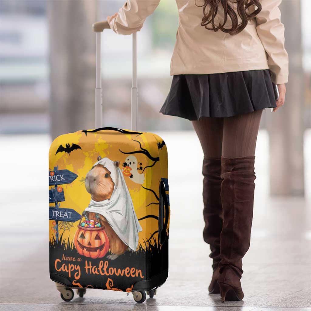 Happy Capy-Boo-Ra Luggage Cover Capybara Ghost Trick or Treat - Wonder Print Shop