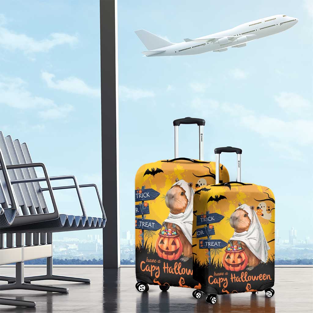 Happy Capy-Boo-Ra Luggage Cover Capybara Ghost Trick or Treat - Wonder Print Shop