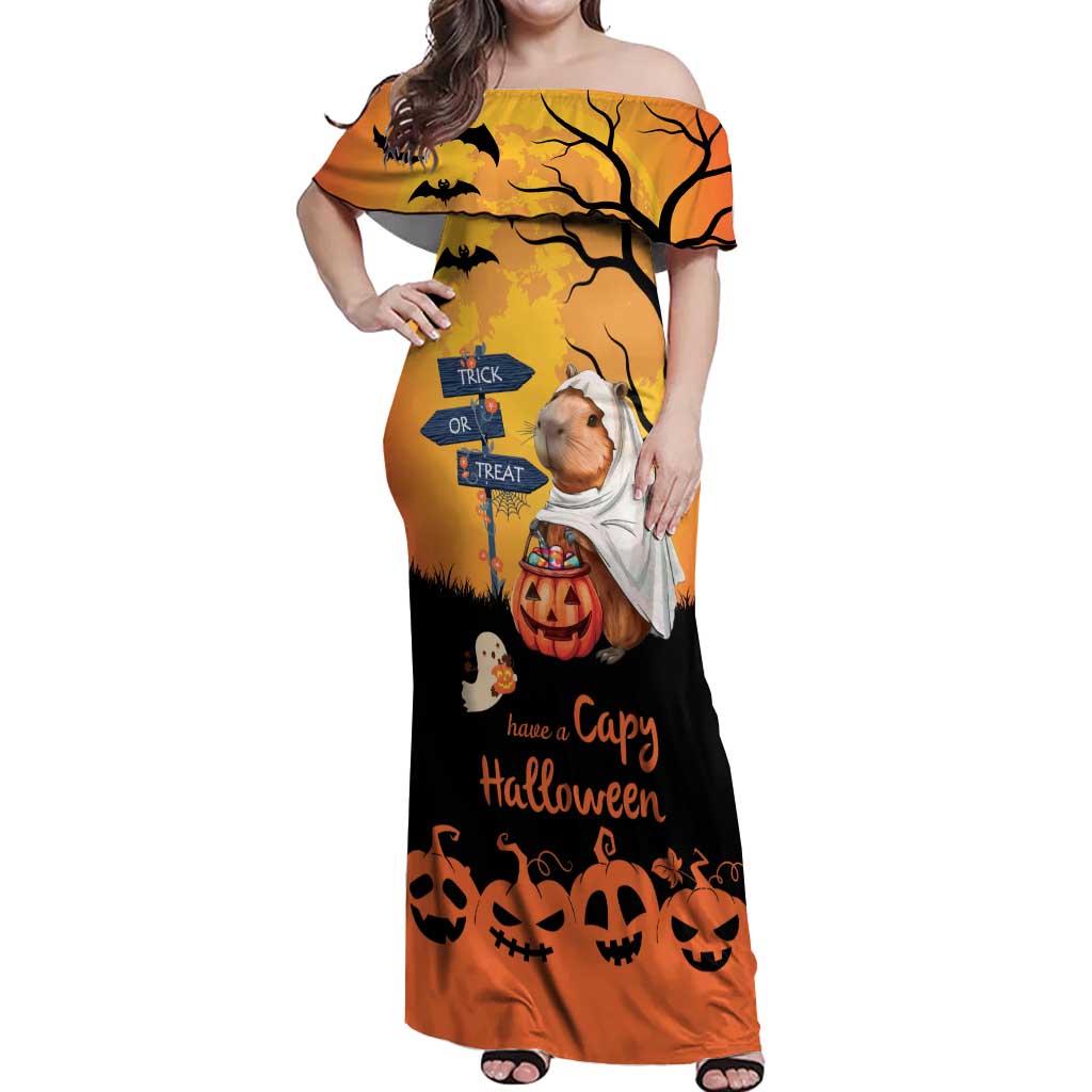 Happy Capy-Boo-Ra Off Shoulder Maxi Dress Capybara Ghost Trick or Treat - Wonder Print Shop