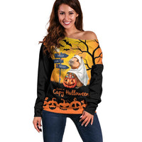 Happy Capy-Boo-Ra Off Shoulder Sweater Capybara Ghost Trick or Treat - Wonder Print Shop