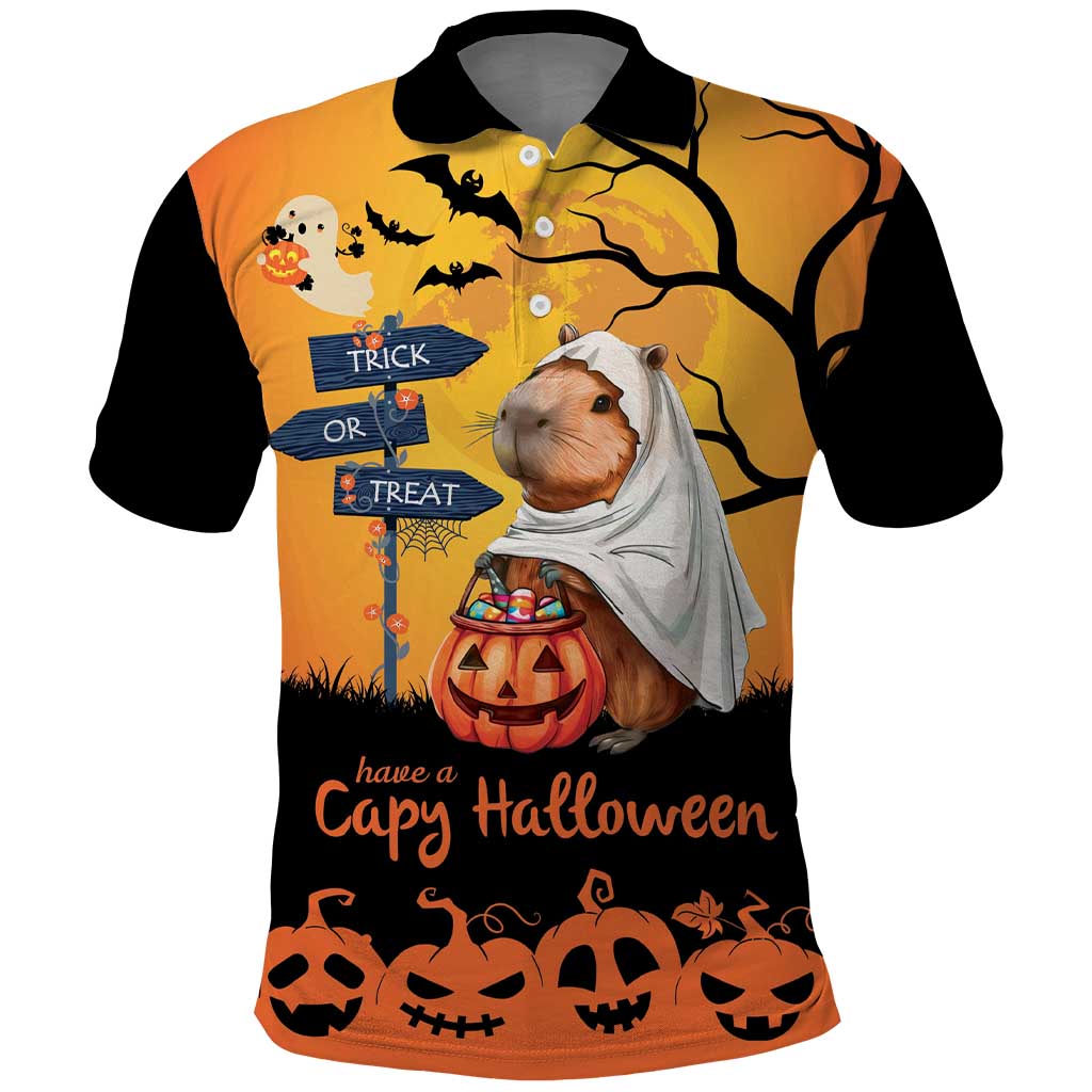 Happy Capy-Boo-Ra Polo Shirt Capybara Ghost Trick or Treat - Wonder Print Shop