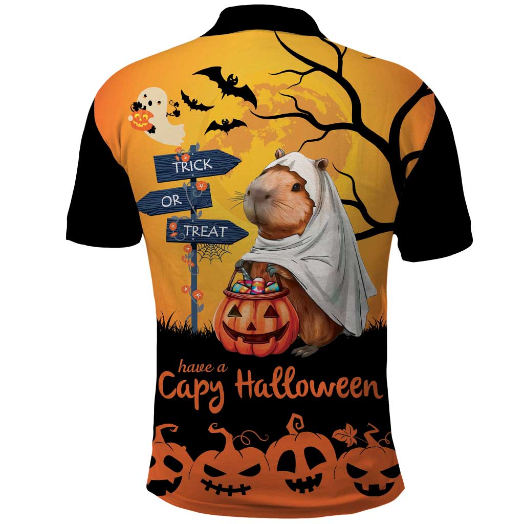 Happy Capy-Boo-Ra Polo Shirt Capybara Ghost Trick or Treat - Wonder Print Shop