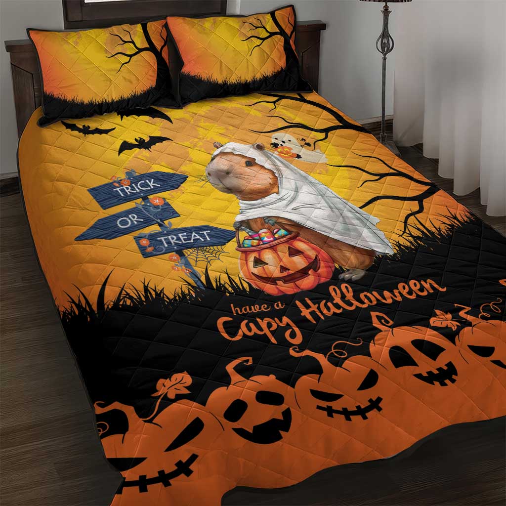 Happy Capy-Boo-Ra Quilt Bed Set Capybara Ghost Trick or Treat - Wonder Print Shop
