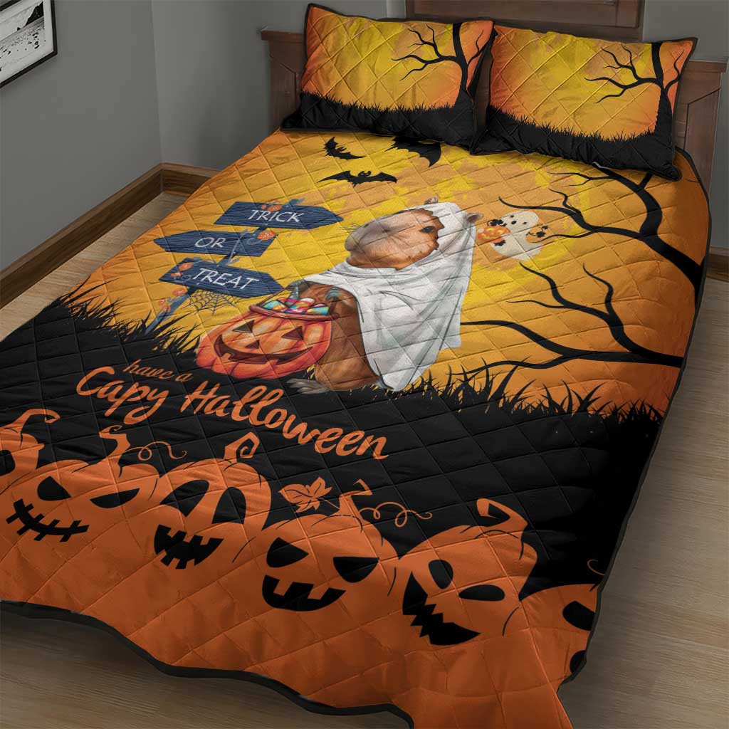 Happy Capy-Boo-Ra Quilt Bed Set Capybara Ghost Trick or Treat - Wonder Print Shop