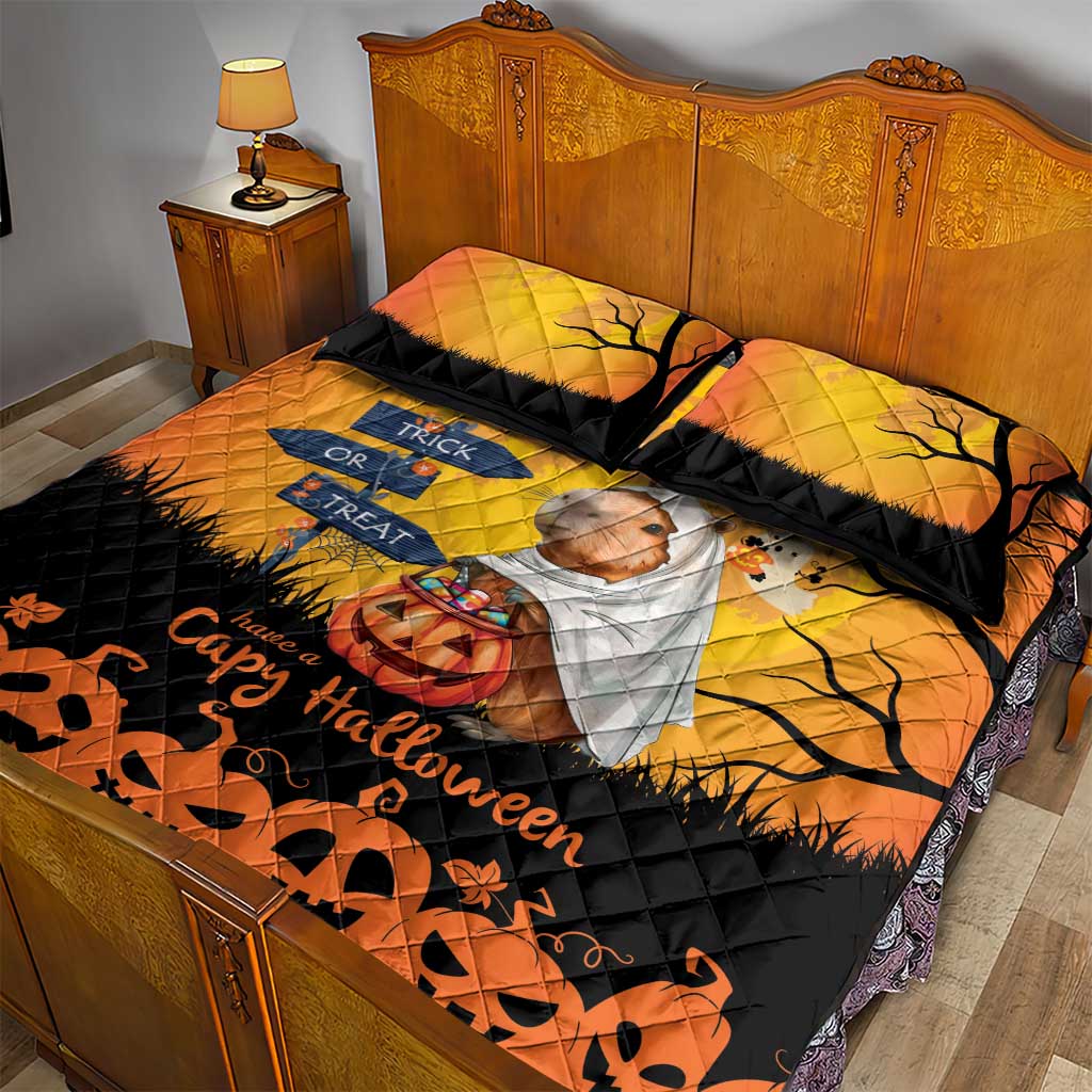 Happy Capy-Boo-Ra Quilt Bed Set Capybara Ghost Trick or Treat - Wonder Print Shop