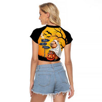 Happy Capy-Boo-Ra Raglan Cropped T Shirt Capybara Ghost Trick or Treat - Wonder Print Shop