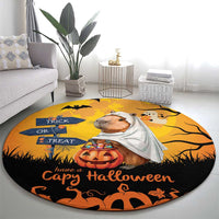 Happy Capy-Boo-Ra Round Carpet Capybara Ghost Trick or Treat