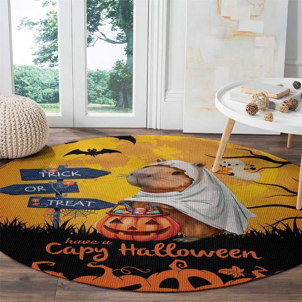 Happy Capy-Boo-Ra Round Carpet Capybara Ghost Trick or Treat