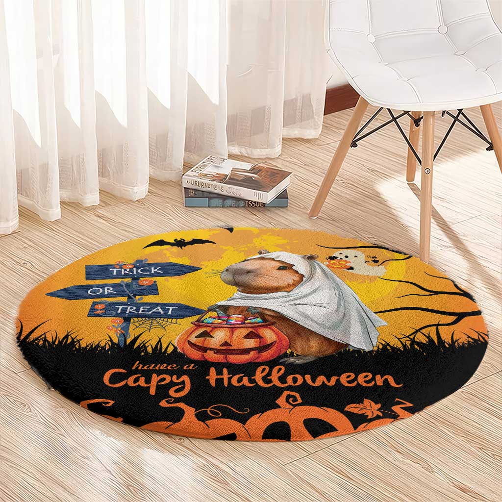 Happy Capy-Boo-Ra Round Carpet Capybara Ghost Trick or Treat