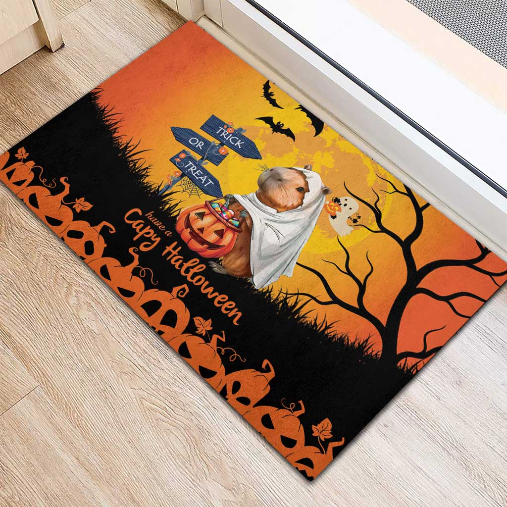 Happy Capy-Boo-Ra Rubber Doormat Capybara Ghost Trick or Treat - Wonder Print Shop