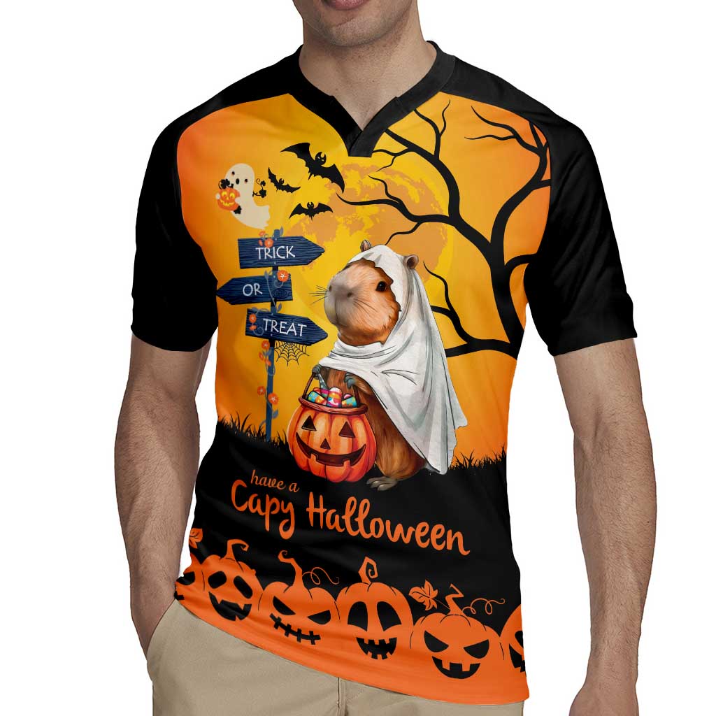 Happy Capy-Boo-Ra Rugby Jersey Capybara Ghost Trick or Treat - Wonder Print Shop