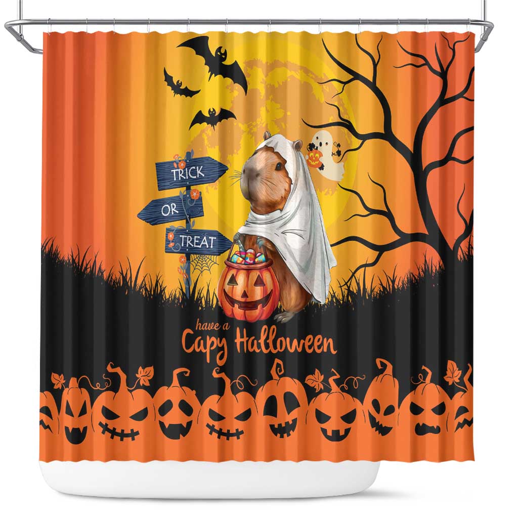 Happy Capy-Boo-Ra Shower Curtain Capybara Ghost Trick or Treat