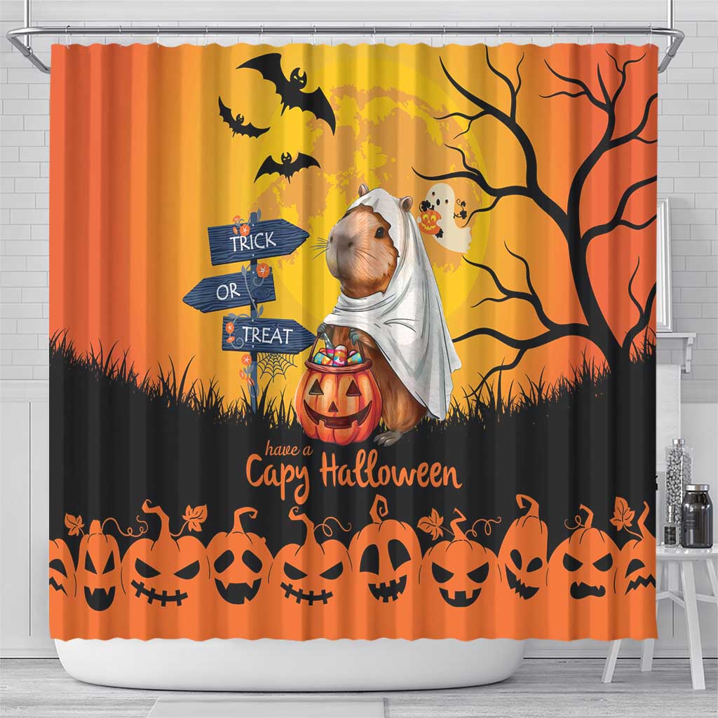 Happy Capy-Boo-Ra Shower Curtain Capybara Ghost Trick or Treat