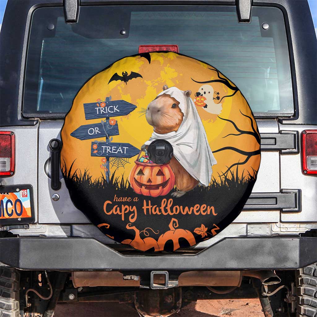 Happy Capy-Boo-Ra Spare Tire Cover Capybara Ghost Trick or Treat - Wonder Print Shop