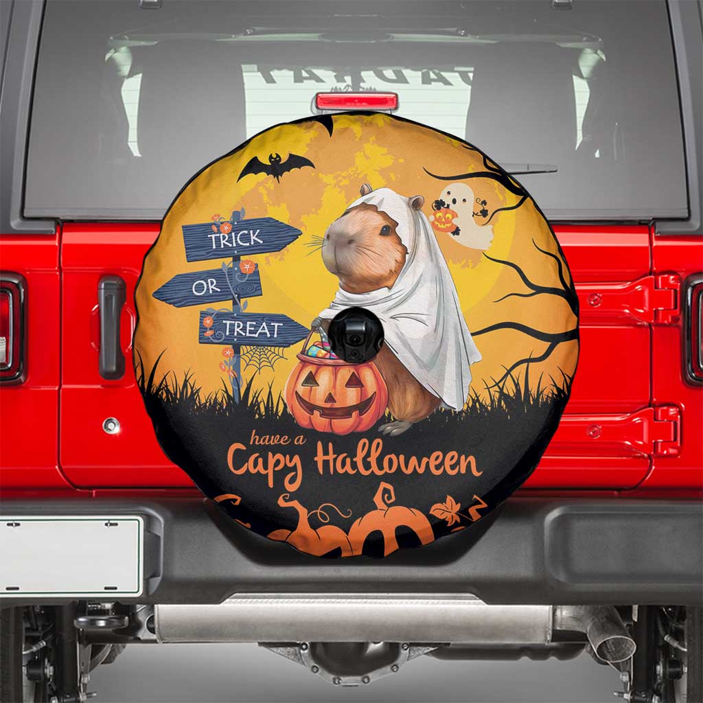 Happy Capy-Boo-Ra Spare Tire Cover Capybara Ghost Trick or Treat - Wonder Print Shop