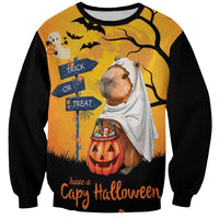 Happy Capy-Boo-Ra Sweatshirt Capybara Ghost Trick or Treat - Wonder Print Shop
