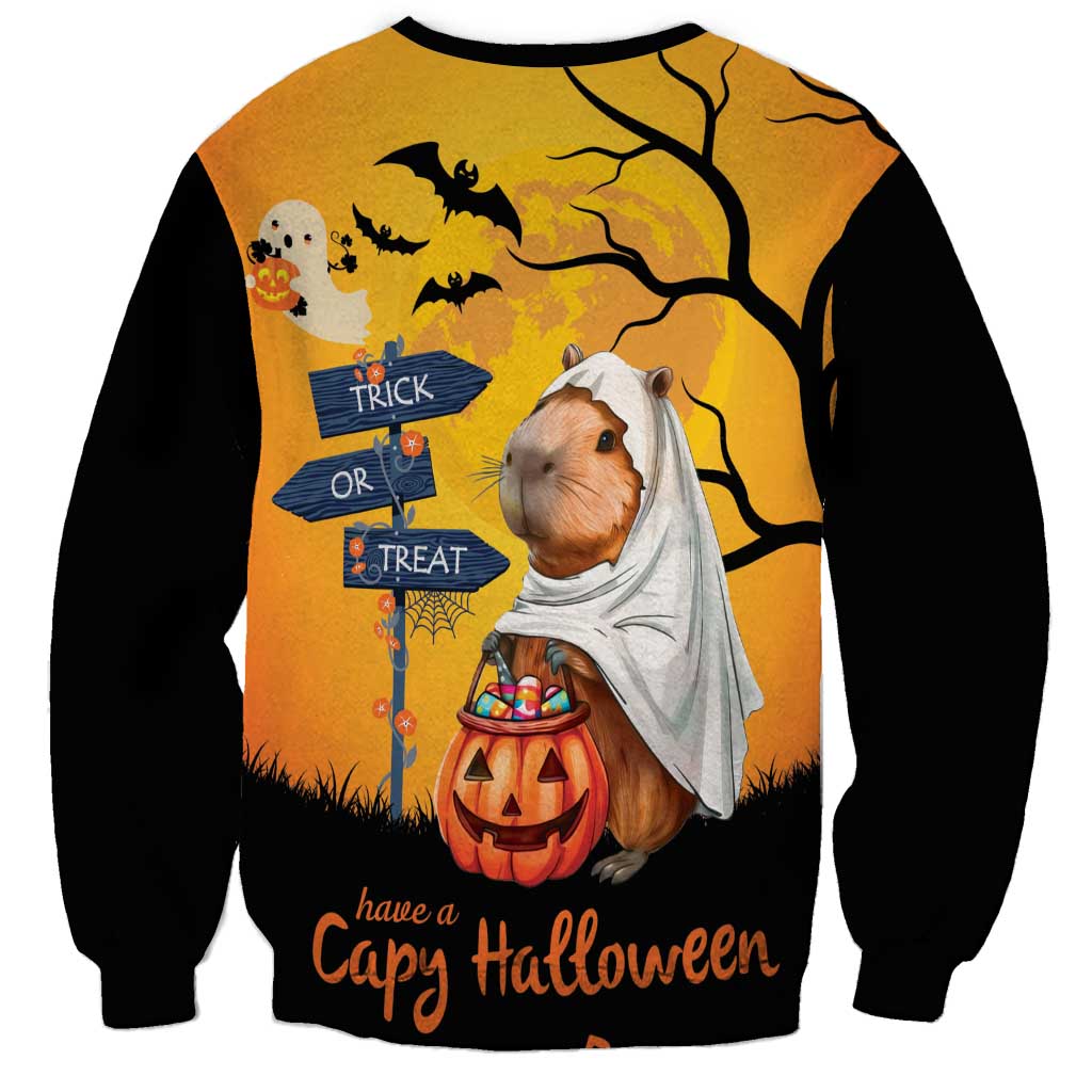 Happy Capy-Boo-Ra Sweatshirt Capybara Ghost Trick or Treat - Wonder Print Shop