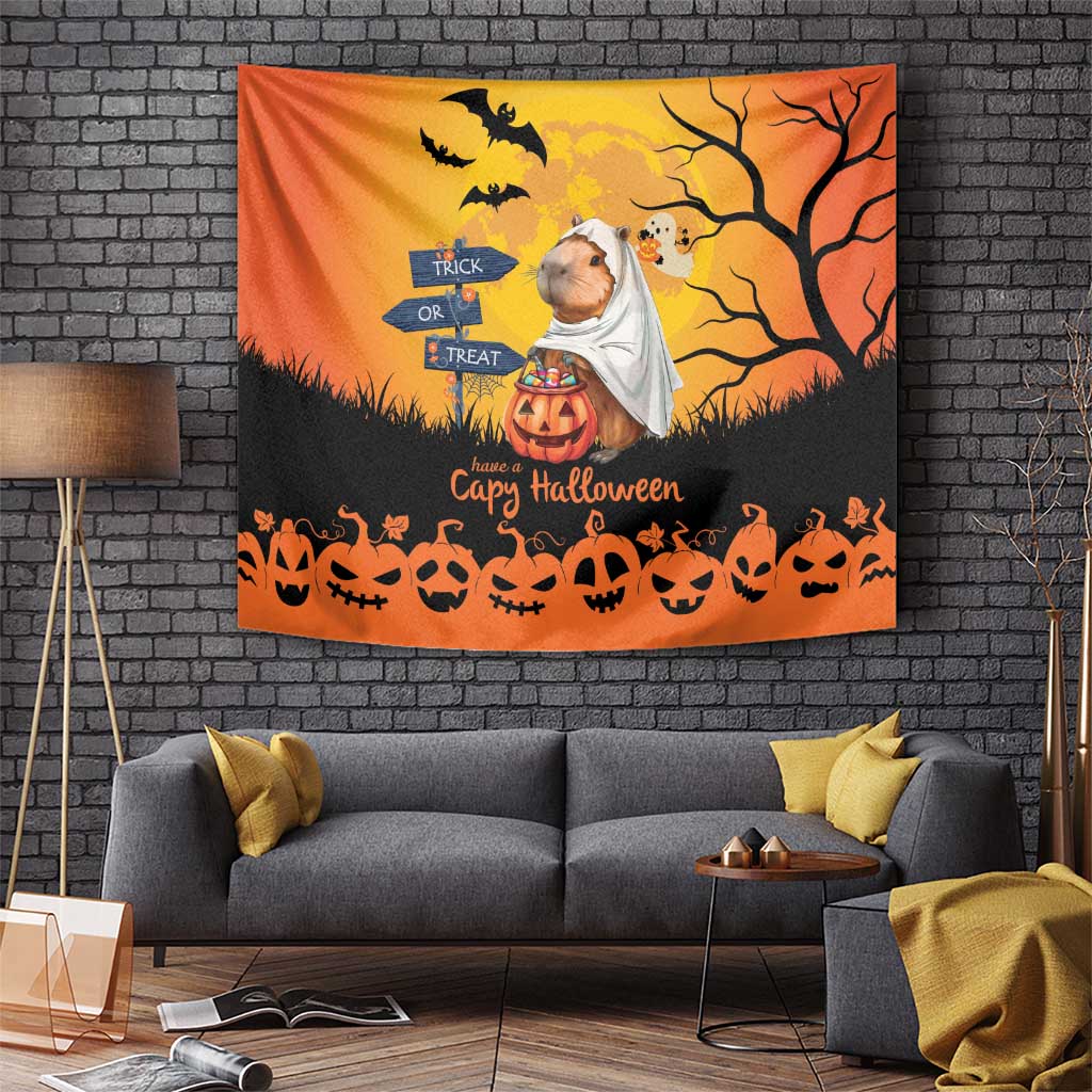 Happy Capy-Boo-Ra Tapestry Capybara Ghost Trick or Treat - Wonder Print Shop