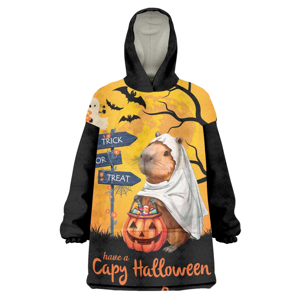 Happy Capy-Boo-Ra Wearable Blanket Hoodie Capybara Ghost Trick or Treat - Wonder Print Shop