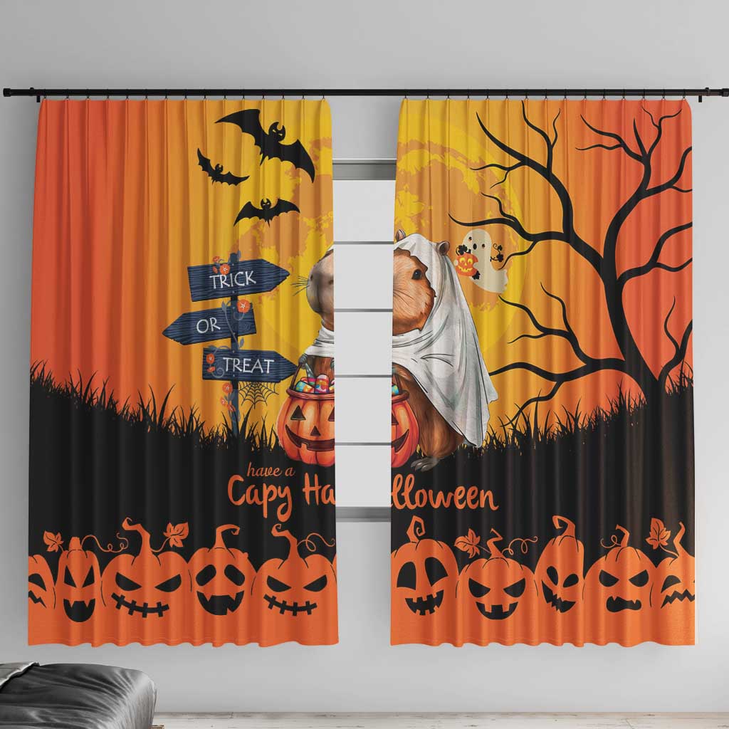 Happy Capy-Boo-Ra Window Curtain Capybara Ghost Trick or Treat - Wonder Print Shop