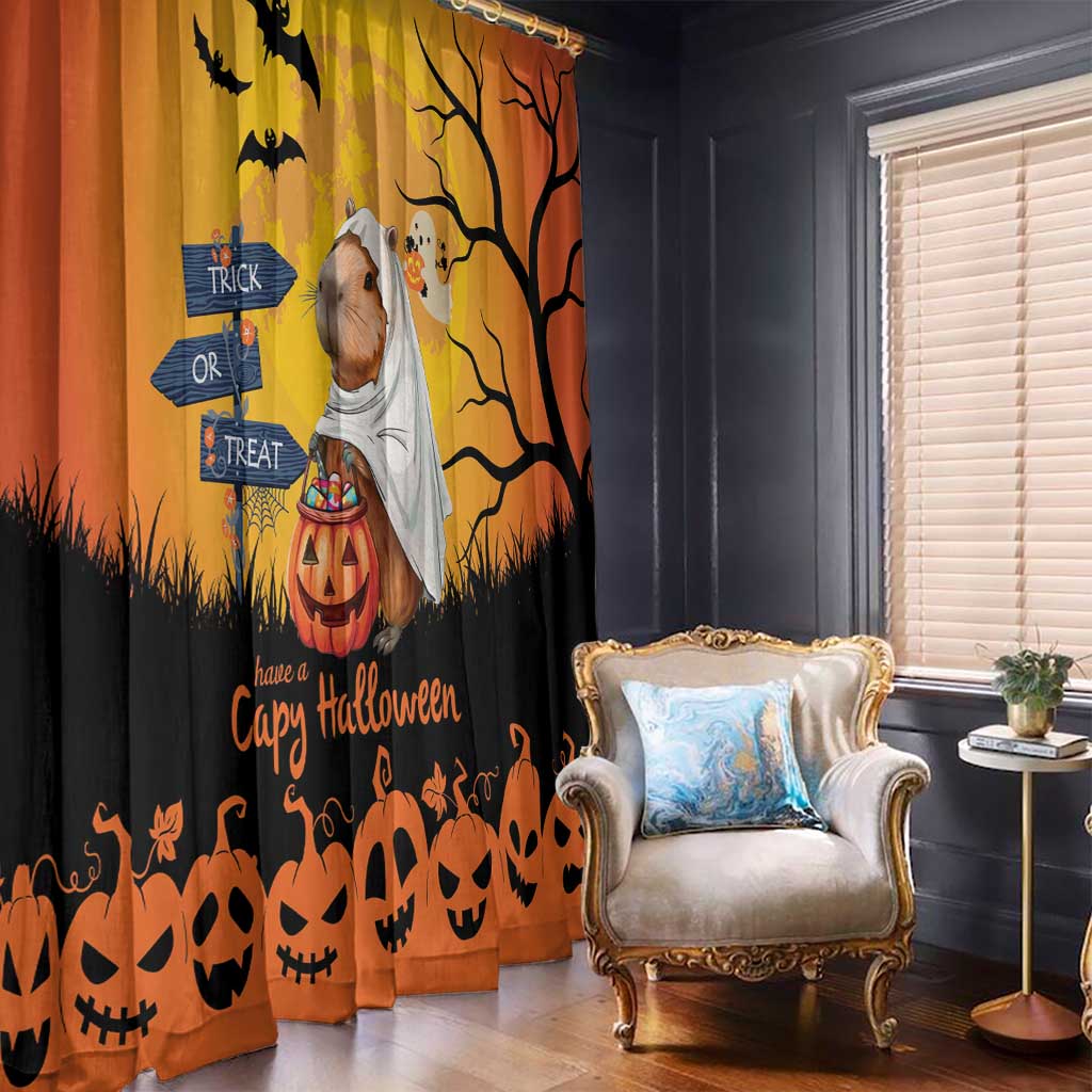 Happy Capy-Boo-Ra Window Curtain Capybara Ghost Trick or Treat - Wonder Print Shop